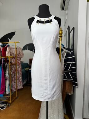 Versace RARE White Sheath Dress Gold Medusa Hardware Size 42 (xs-sm)